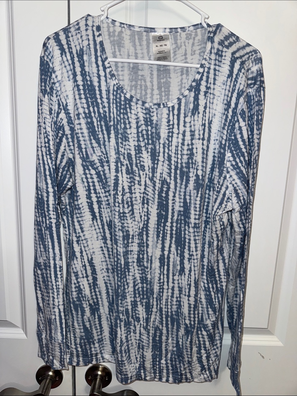 WonderWink Blue and White Long Sleeve Tie-Dye Tee UnderScrub